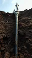 Placeholder: Archaeological dig, Viking staff unearthed in soil, iron serpent head glinting in morning light.