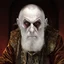 Placeholder: very grainy discolored modern photo, closeup portrait, dark ancient hall with no lights, grunge, extremely old male with chalk-white skin wearing old dashing and opulent gilded clothes, threatening, imposing, nosferatu