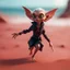 Placeholder: elongated gremlin flying bromstick female witch on a red sand beach ,bokeh like f/0.8, tilt-shift lens 8k, high detail, smooth render, down-light, unreal engine