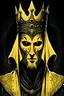 Placeholder: Hastur- the king in yellow, profile picture, his face is hollow and peering to the side, he is wearing a yellow iron crown , the crown is minimalistic and ruggedly forged, his face is behind a grotesque mask, a dimly lit ghostly light shines behind him, the background is a dark void, immaculate Renaissance dot shading,