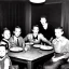 Placeholder: Creepy old photo of minecraft people sitting at dinner with weird children