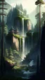 Placeholder: forest landscape with buildings and waterfall