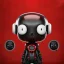 Placeholder: A detailed avatar portrait cute alien animal Figure in a provocative pose holding a symbol of power and wearing headphones Raw gritty Gothic t-shirt design Dark reds and blacks bright bloody red background Distorted or blurred splash imagery that suggests violence and chaos t-shirt design 3D vector art