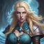 Placeholder: dungeons and dragons human female fathomless warlock, pale skin, wild blonde hair, sea blue eyes, exposed chest