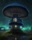 Placeholder: A solitary floating mushroom house on a clear night. silver and blue and green, Dark cosmic interstellar. Detailed Matte Painting, deep color, fantastical, intricate detail, splash screen, hyperdetailed, insane depth, concept art, 8k resolution, trending on Artstation, Unreal Engine 5, color depth, backlit, splash art, dramatic, High Quality Whimsical Fun Imaginative Bubbly, perfect composition