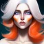 Placeholder: fantasy setting, woman, two-toned streaked orange and white hair, ranger, freckles, more white hair