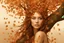 Placeholder: "Young woman covered in tiny copper leaves emerging from a tree, detailed matte painting, deep colour, fantastical, intricate detail