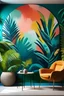 Placeholder: Create a hand-painted muraL with overlapping ovals in tropical hues, evoking the feeling of a serene oasis with a touch of vibrant energy