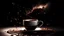 Placeholder: A cup of coffee, the coffee rises from the cup and is transformed into a male dancer made of coffee, coffee splashing from hair and fingers, leaping completely out of the cup, add a slice of cake, black table, colorful background, hdr, octane render, highest resolution