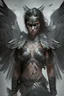 Placeholder: fierce female warrior angel with black wings