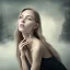 Placeholder: a woman sitting next to a man, portrait, 8K, close-up face, anatomically perfect face, Highly detailed stunning full frame portrait, misty and cloudy atmosphere