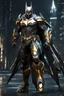 Placeholder: Full body Batman ultra advanced warframe with the whole and full body full armor with ultra sophisticated machine compagnon ultra high resolution and details,walk in street city bussy