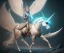 Placeholder: unicorn with glowing wings, shadow, surreal fantasy art, highly detailed, intricate patterns on wings, soft studio lighting, smooth dark blue background 64k