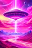 Placeholder: vaisseau interdimensionnel de couleur rose, grands rayonnements, dans un cosmos rose et jeu très étoilé d'or, 8K, beautiful ufo rainbow