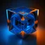 Placeholder: a blue metallic 4d Tesseract ,inside a 4d orange Tesseract rotating cube in a four dimension environment