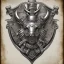 Placeholder: coat of arms of an city of blacksmith with tatoos, very detailed, black