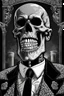 Placeholder: LINE TONE, WSJ STYLE, HEDCUT, ultra high image quality, HEAD AND SHOULDERS SHOT, SKELETON, WEARING A 3 PIECE SUIT, POSED FOR DOLLAR BILL PORTRAIT, , Close-up of an set against AMOLED-worthy pure black backdrop, fantasy art style infused with filter, tailored for vertical wallpaper, exclusive design with no duplicates, radiating beauty suitable for a PC screen image, vivid colors, ultra fine, digital painting, BASED ON THE UNITED STATES TREASURY NOTE ONE DOLLAR BILL