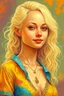 Placeholder: pretty girl, aged 30, blonde, conventionally attractive, bright clothes, realism, dreamy, tight top, strong