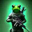 Placeholder: cyberpunk frog, holding a sniper rifle, green filter