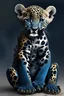 Placeholder: a jaguar and has wing and wears Blue dark Jeans and ltd Baby and cute