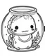 Placeholder: kawaii axolotl in jar minimalistic, line art, background, vector, svg, coloring book page style, black outline on white background