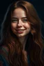 Placeholder: Young beautiful woman, long hair, elegant, too beautiful, Trader Forex, highly detailed deep colors highly realistic, ruddy skin, beautiful, full lips, smiling, feeling of lightness and joy, hyper-realism, skin very elaborated, direct gaze,