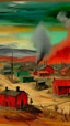 Placeholder: A red western town covered in smoke painted by Vincent van Gogh