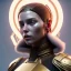 Placeholder: woman, rounded face, brown, round helmet, decorative color feathers, retro futuristic, latex coat, soft color, highly detailed, art stations, concept art, smooth, unreal engine 5, god rays, ray tracing, RTX, lumen lighting, ultra detail, volumetric lighting, 3d, finely drawn, high definition, high resolution.