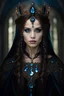 Placeholder: portrait of a young gothic queen with brown hair and blue eyes, very beautiful, dark fantasy