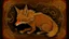 Placeholder: A dark orange colored lightning elemental fox designed in Moroccan rug art painted by Leonardo da Vinci