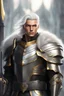 Placeholder: Male Tan Human, White Hair, Handsome Face, Dark Heavy Armour, Black and Gold colour theme