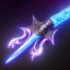 Placeholder: A fantasy zweihander, the blade is made up of glimmering ice, it's hilt is crafted from swirling vines, leading to a vibrant rose crystal at the pommel, with a black background behind it. Zoomed out, HD