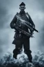 Placeholder: All black German soldier, head made out of white smoke, dark, rage, sorrow, high definition, ultra 8 k, volumetric lighting, blue fire, fog