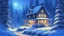 Placeholder: cottage in the woods, warmly lit windows at night, blue cold surroundings, snow-covered trees, starry night, magical atmosphere, contrasting colors, ultra detailed, fantasy, illustration, by Thomas Kinkade and Hayao Miyazaki, deviantart, stunningly beautiful, cinematic, dreamlike