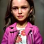 Placeholder: Natalie portman toddler, full body, leather jacket, floral shirt, floral skirt, shoe, soft skin, dramatic lighting, hyper realistic