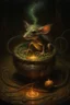 Placeholder: Living cauldron with shining sigil, slightly demonic alien gremlin rat in it, prize winning oil painting