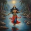 Placeholder: An oil painting of goddess Kali crossing a lake