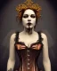 Placeholder: upper bust portrait, Bloody Mary, corset, intricate metal work thorn crown, glowing halo, 8k resolution concept art, dynamic lighting, intricately detailed, hyperdetailed, beautiful, ethereal, elegant, golden hour, gothic