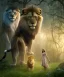 Placeholder: Young beautiful girl standing next to a majestic, stunning lion on nature forest path, Chronicles of Narnia, 8k resolution, high-quality, fine-detail, iridescent, intricate, digital art, detailed matte, volumetric lighting, beautiful, illustration, 3D octane render, brian froud, howard lyon, selina french, anna dittmann, annie stokes, lisa parker, greg rutowski,