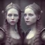 Placeholder: two viking girls, scary, steam punk, realistic, made in octane, cinematic, ultra-realistic, extremely detailed octane rendering, 8K, VRAY Super Real ar 2:3, dof photorealistic futuristic 50mm lens hard lighting dark gray tintype photograph, realistic lighting, sepia color