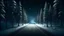 Placeholder: road in a snow magic fir forest backdrop 3D hyper realistic in the night central prospective, deep immage