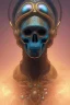 Placeholder: black male African alien, cracks in the voodoo head, wicked, diamond eyes, crown, blood, 8k, finely detailed, photo realistic, Boris Vallejo style turquoise skull head gold dragon space alien rain skeleton gold tooth silver helmet silver space suit spaceships