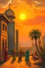 Placeholder: ancient painting. a beautiful Arabic Indian scene at sunset.