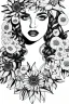 Placeholder: hyper detailed, black and white, thick line, coloring book illustration, lineart, stunningly beautiful woman in flowers