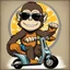 Placeholder: Monkey riding on a scooter making wheelies with sunglasses on, cartoonize