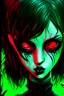 Placeholder: Comic book art style black lamb with red eyes, contrasting green meadow, cartoonist, digital portrait, dark fantasy, black iridescent skin, holographic, shiny, PVC texture, wet look, anime, gothic