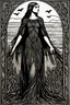 Placeholder: create a deeply powerful tragic, heart wrenching, and evocative, full body woodcut of a raw and weathered raven maiden girl with highly detailed and deeply cut facial features, in the style of EDWARD BURNE-JONES, and KATHE KOLLWITZ , searing lines and forceful strokes