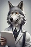 Placeholder: a humanized wolf who can help in reading a document