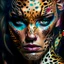 Placeholder: candy leopard, portrayed with the intricate facial features and extremely detailed pupils characteristic of Stefan Gesell's style, blended with the elongated forms and dramatic chiaroscuro reminiscent of El Greco, conveyed through a light painting technique with push processing, incorporating holographic elements for a dreamy, vibrant effect, soft skin texture, clarity achieved, supporting a perfect composition, cinematic atmosphere, delicate detail