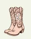 Placeholder: a pair of cowgirl boots with a large "K" in the pattern on the side of the closer boot. Vector illustration with thicker smooth linework